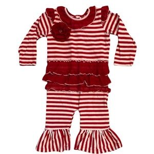 Mustard Pie • Red White Stripe One Piece Longall - 24 mos
